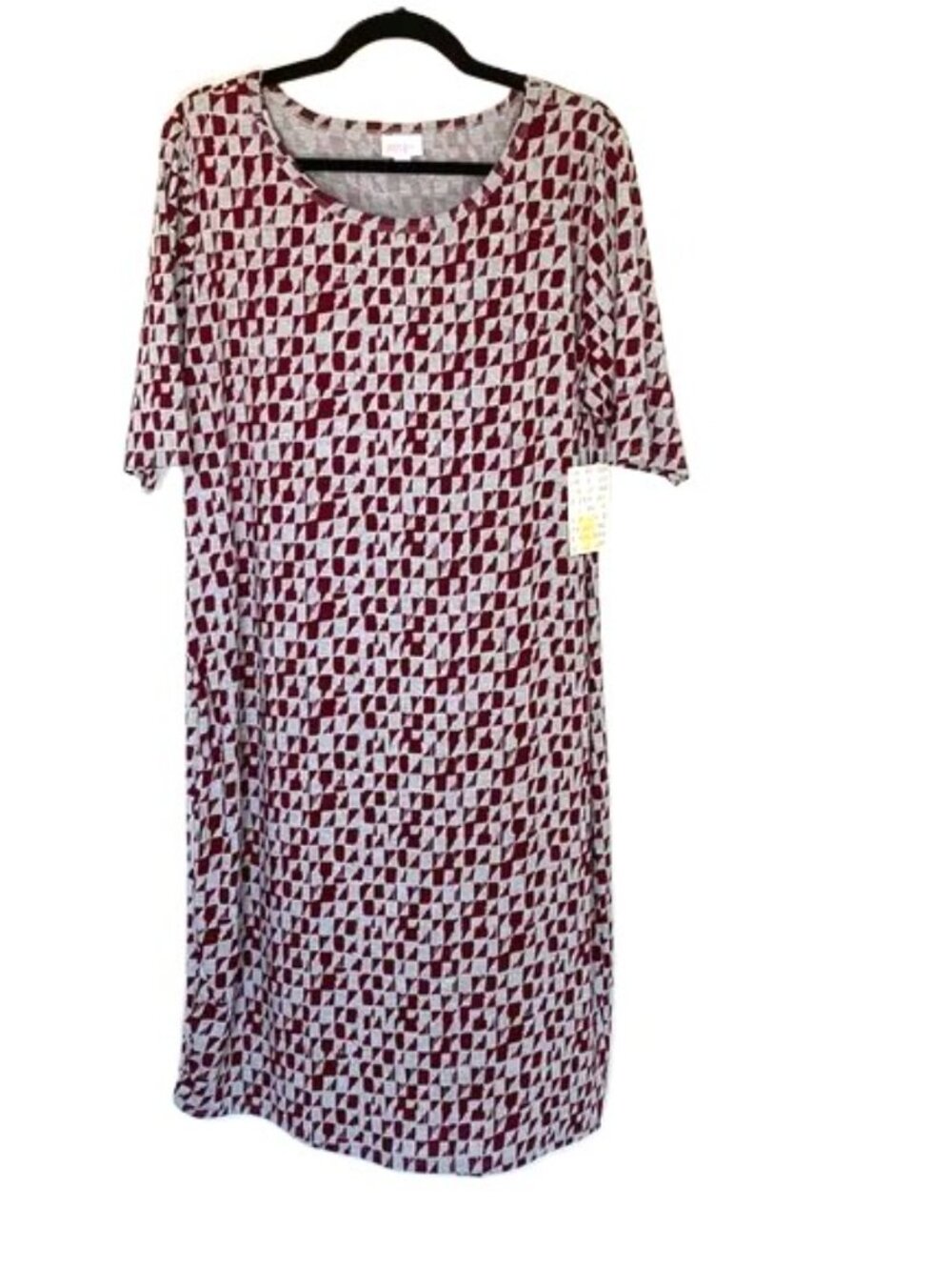LuLaRoe Julia Sheath Pencil Dress 3XL Bodycon Geometric Burgandy/Red Gray